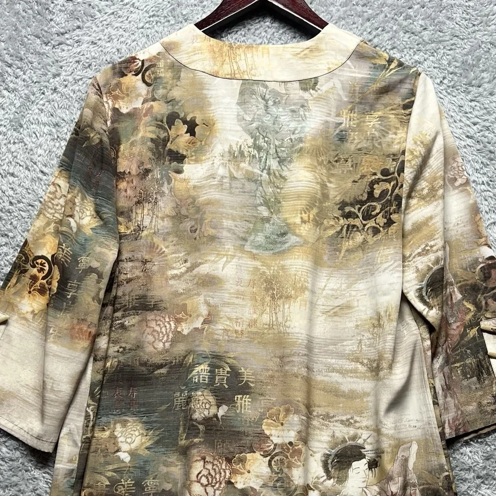 Chicos Travelers Duster Jacket Size 2 US Large Tan Brown Asian Kimono 3/4 Sleeve - Picture 8 of 15